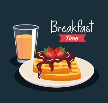 çilek ve portakal suyu ile lezzetli waffle