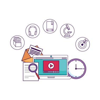 e-Öğrenim simgeleri ile dizüstü bilgisayar