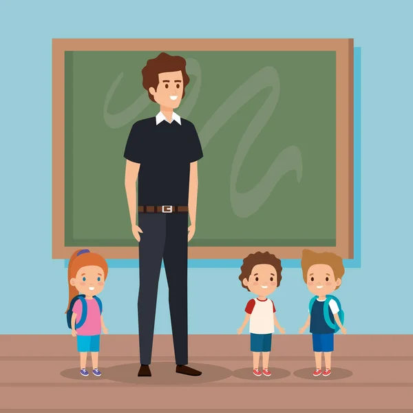 Profesor de hombre profesional en la clase con niños — Vector de stock