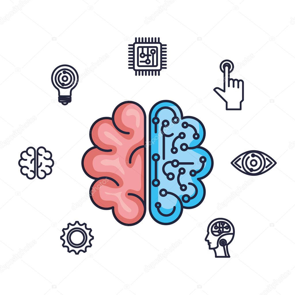 brain with circuit and tech icons
