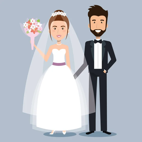 Belle jeune mariée et marié couple tenant la main le jour du mariage — Image vectorielle