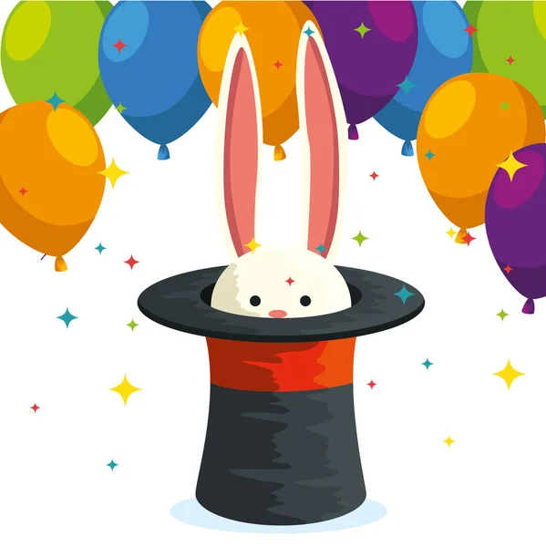 Şapka ve balonlar festival dekorasyon içinde tavşan vahşi hayvan — Stok Vektör