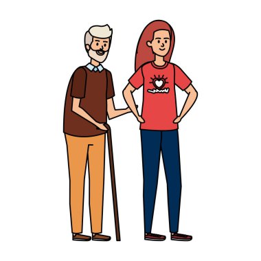 Genç bir kadın dedesine yardım ediyor.