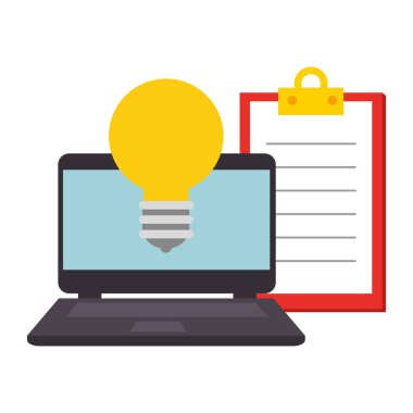 ampul ışığı ve kontrol listesi ile dizüstü bilgisayar