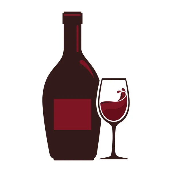 Silueta de botella de vino con taza — Vector de stock