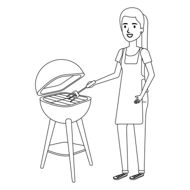 Izgara fırın avatar karakteri ile kadın pişirme