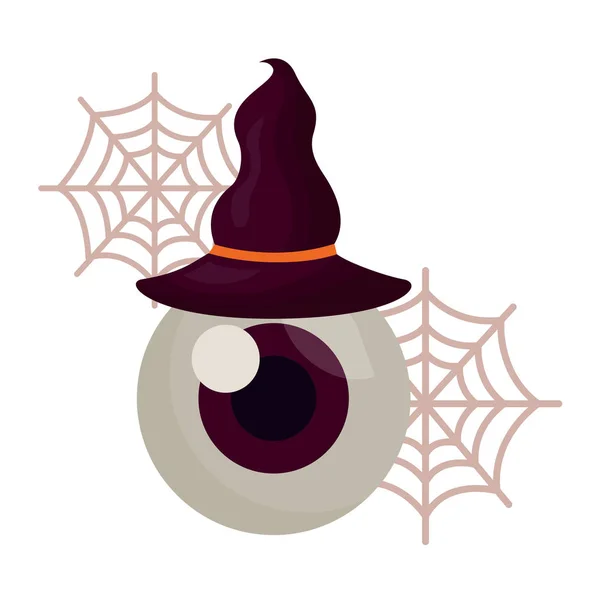 Halloween eye with hat witch isolated icon — Stock Vector