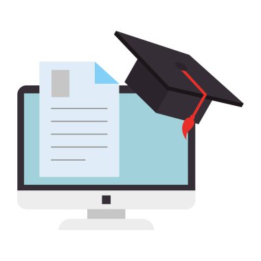 bilgisayar ve şapka mezuniyeti ile belge