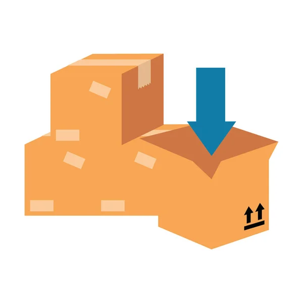 Pile packing boxes carton with arrow — Stock Vector