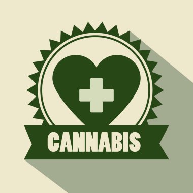 label of canabis medicine and heart with cross sign