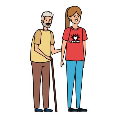 Genç bir kadın dedesine yardım ediyor.