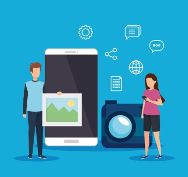 sosyal akıllı telefon ve kamera teknolojisi ile erkek ve kadın