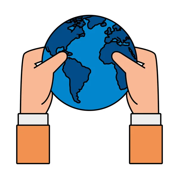Ruce zvedající světovou planetu Zemi — Stockový vektor