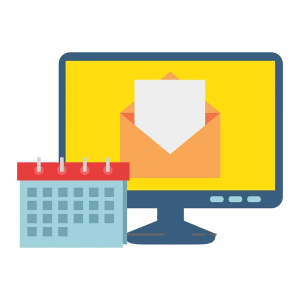 Ordenador con sobre de correo y calendario — Vector de stock