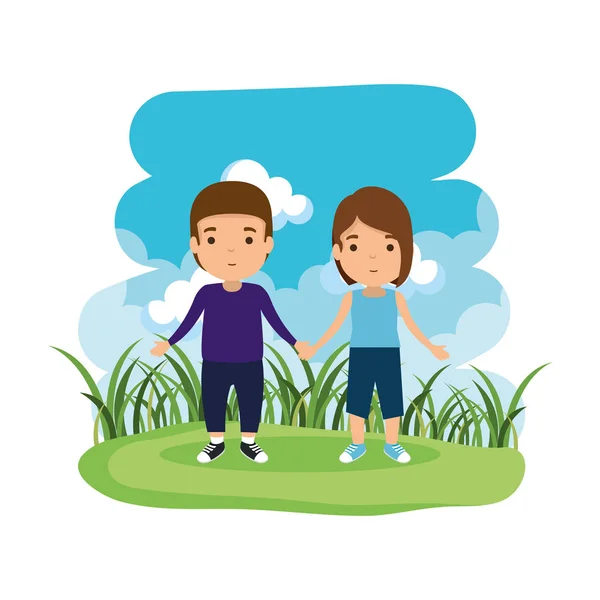 Jeune couple dans le camp avatars personnages — Image vectorielle