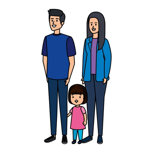 Οι γονείς ζευγάρι με κόρη χαρακτήρες — Διανυσματικό Αρχείο