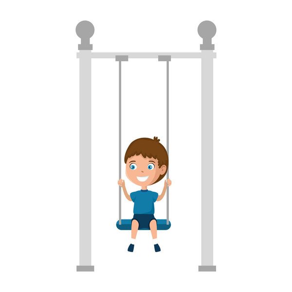 boy playing in swing park playground hanging