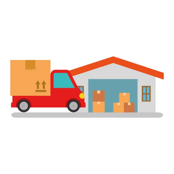Caminhão de serviço de entrega com armazém — Vetor de Stock
