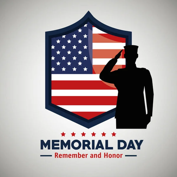 Emblema EE.UU. bandera y soldado al día de la memoria — Archivo Imágenes Vectoriales