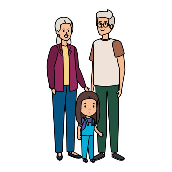 Söt Grand föräldrar par med grandaughter — Stock vektor
