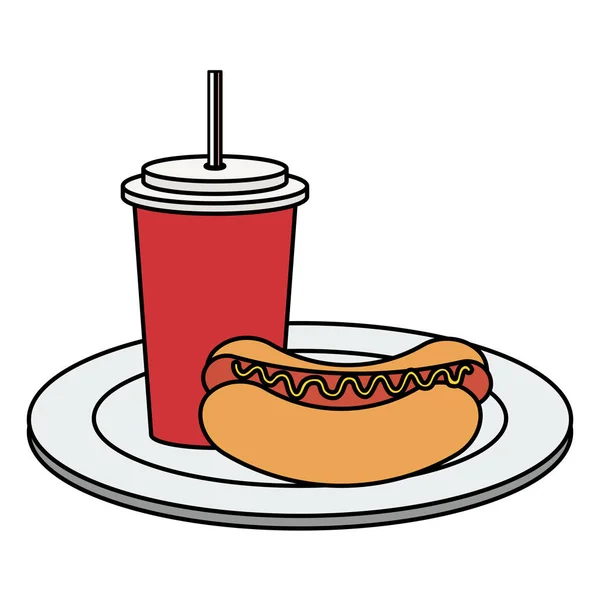 Jídlo s lahodnou horkou psem a sodou — Stockový vektor