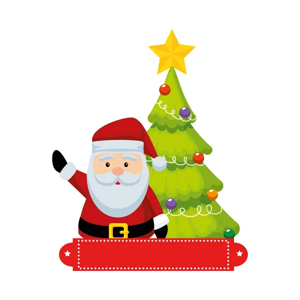 Lindo navidad santa claus con pino — Vector de stock