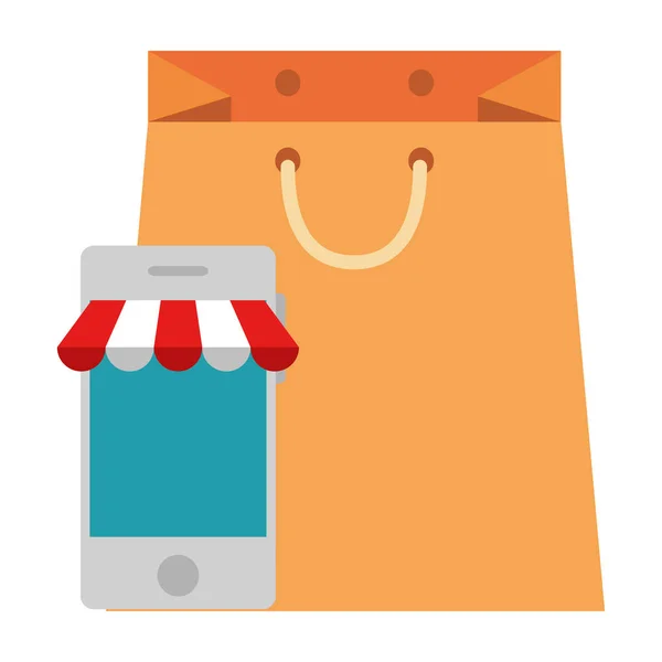 Smartphone con sombrilla y bolsa de compras — Archivo Imágenes Vectoriales