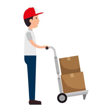 delivery worker with cart avatar character clipart