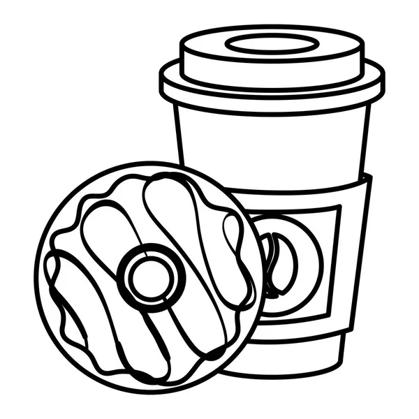 Kahve fincanı ve plastik konteyner ile donut — Stok Vektör