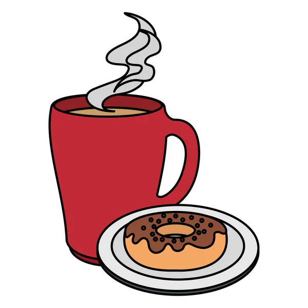 Taza de café con rosquillas dulces — Vector de stock