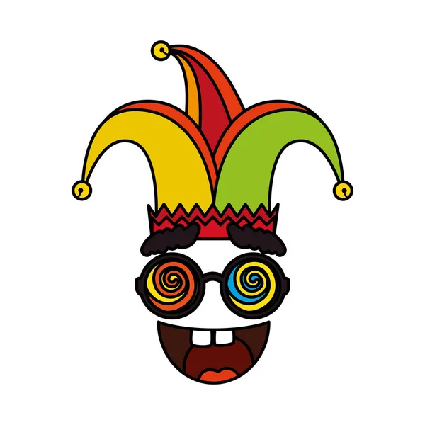 Jester hat with glasses and smile fools day icon — Stock Vector