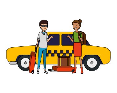 bavul taksi karakter ile turist Çift