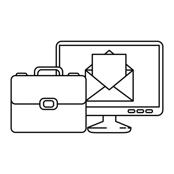 Aktenkoffer mit Computer und E-Mail — Stockvektor