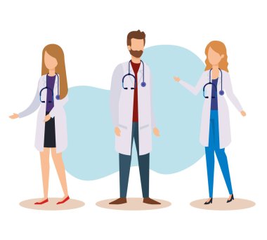 stetoskop ile profesyonel kadın ve erkek doktorlar ayarlayın