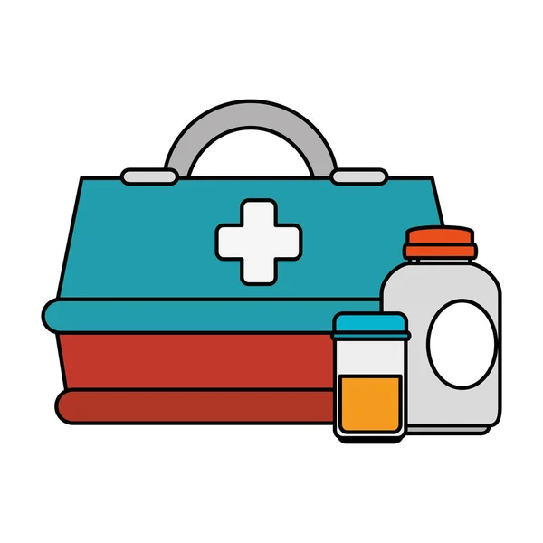 Kotak medis dengan botol obat - Stok Vektor