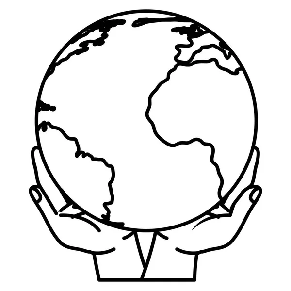 Kezek-val Föld bolygó ikon — Stock Vector