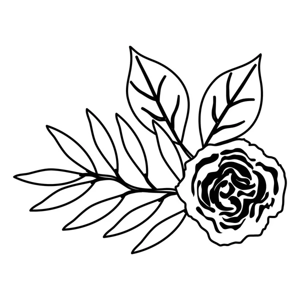 Rosa y hojas icono decorativo — Vector de stock