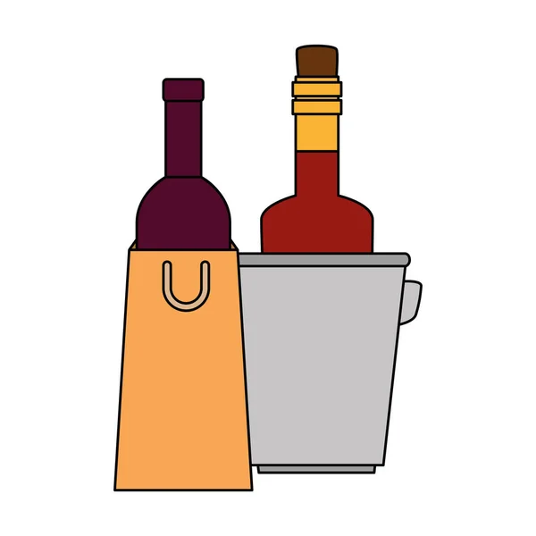 Bouteilles de vin en sac et seau — Image vectorielle