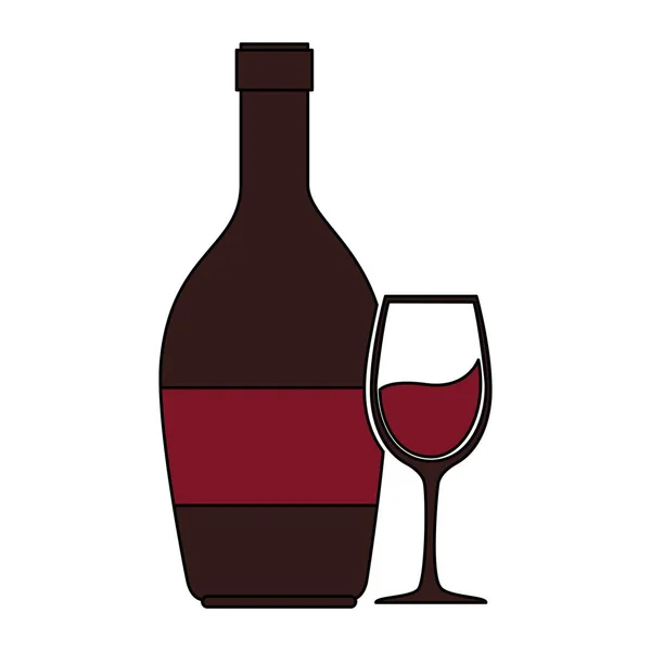 Vinflaska siluett med kopp — Stock vektor