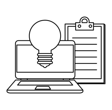 ampul ışığı ve kontrol listesi ile dizüstü bilgisayar