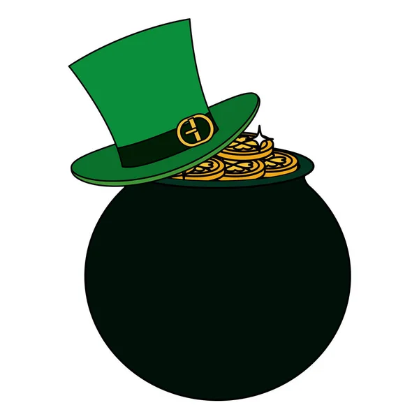 Santo patrick caldeirão com chapéu irlandês elfo —  Vetores de Stock