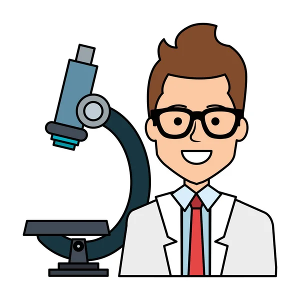 Lékař se svou avatarkou na mikroskopu — Stockový vektor
