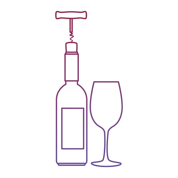 Silhueta garrafa de vinho com saca-rolhas e xícara — Vetor de Stock