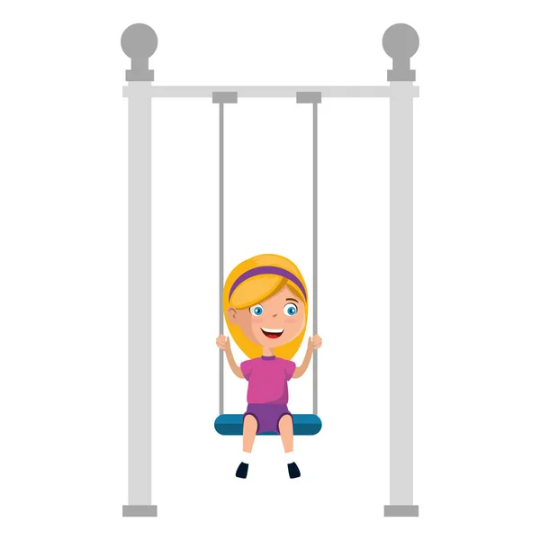 Chica jugando en swing parque parque infantil colgando — Vector de stock