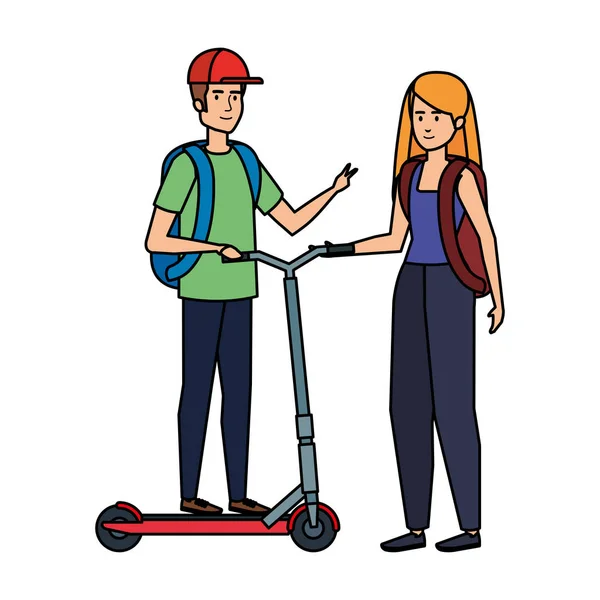 Young couple in folding scooter — Stock Vector