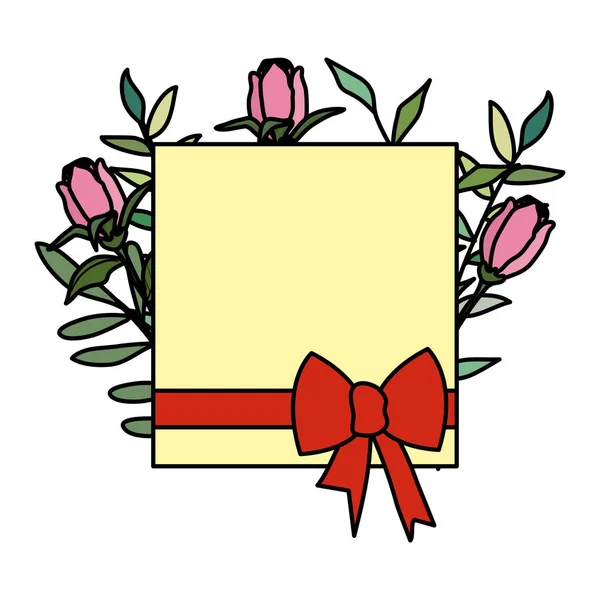 Όμορφα τριαντάφυλλα και φύλλα τετράγωνο πλαίσιο — Διανυσματικό Αρχείο