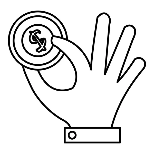 Hand with coin money isolated icon — Stock Vector