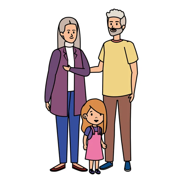 Grandaughter ile sevimli büyük anne-babalar çift — Stok Vektör