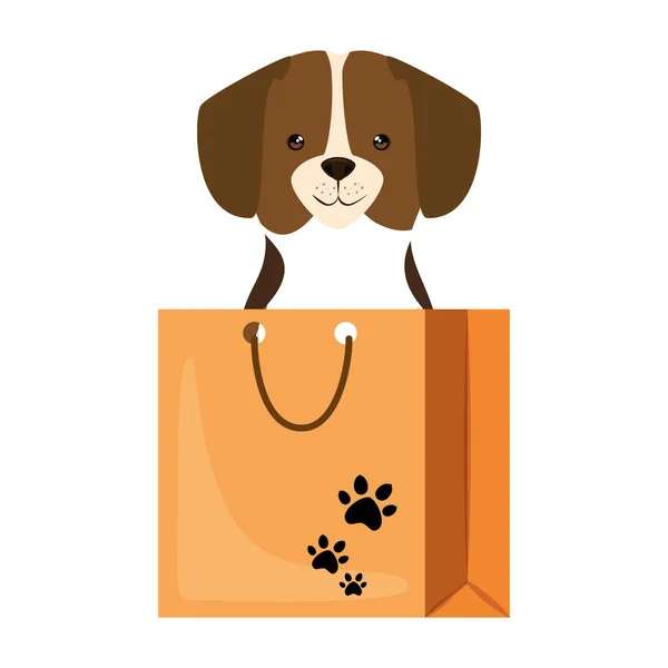 Lindo perro en la bolsa de compras carácter — Archivo Imágenes Vectoriales