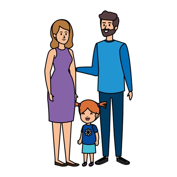 Couple de parents avec des personnages fille — Image vectorielle